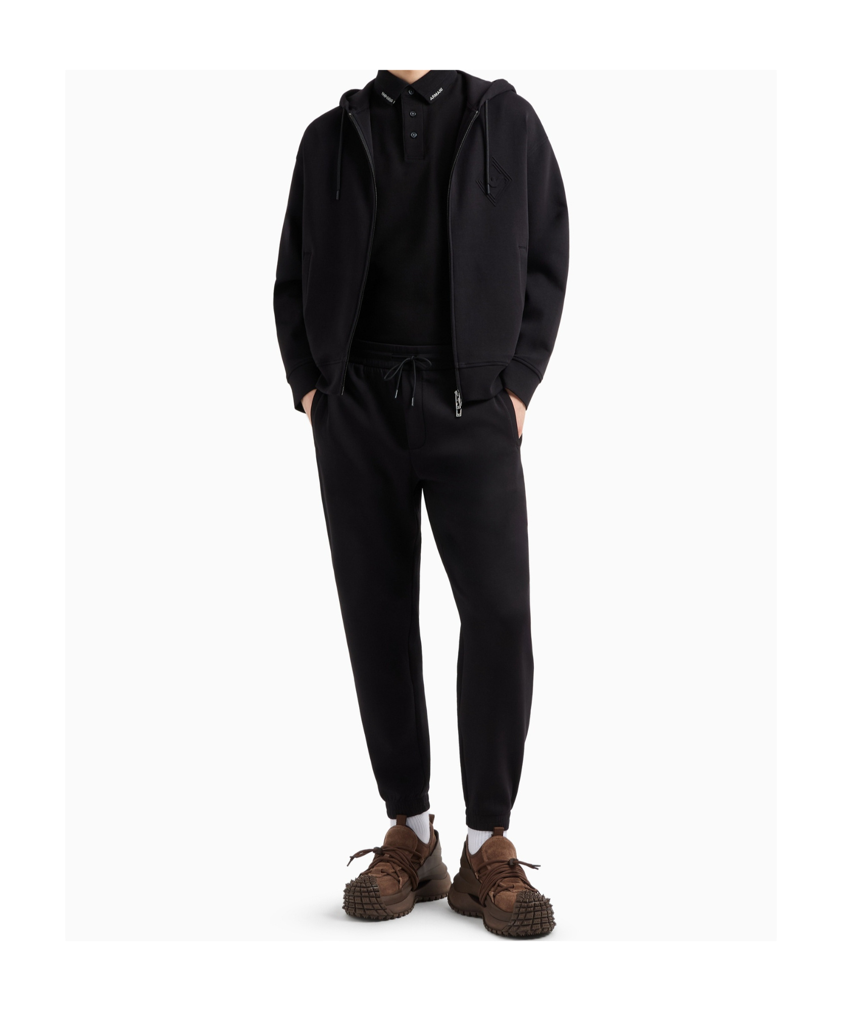 Emporio Armani Long-sleeved Hooded Hoodie In Black