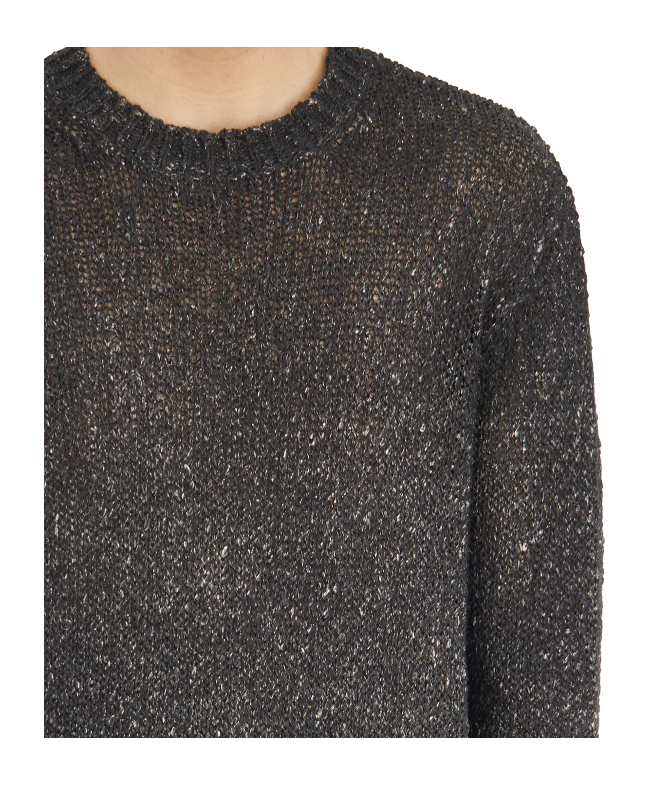 Avant Toi Crew Neck Sweater In Cotton And Linen In Black