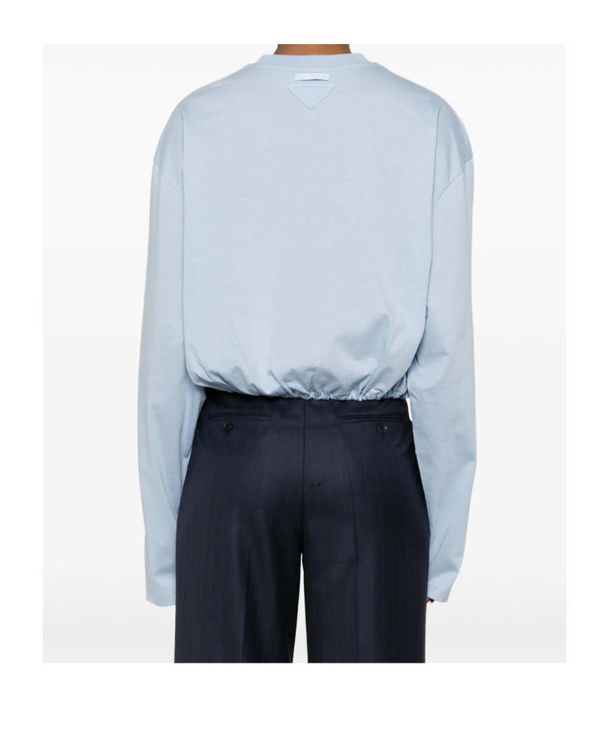 Prada Light Blue Sweater With Elastic Hem In Blue