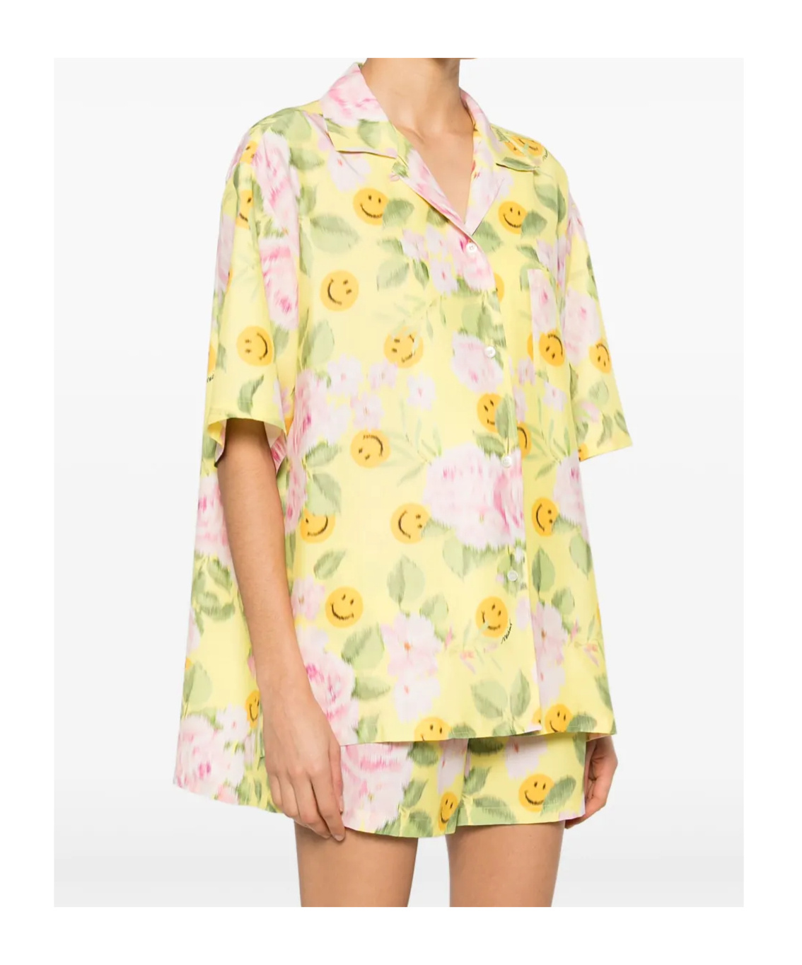 Shop Moschino X Smiley Silk Shirt In Nude