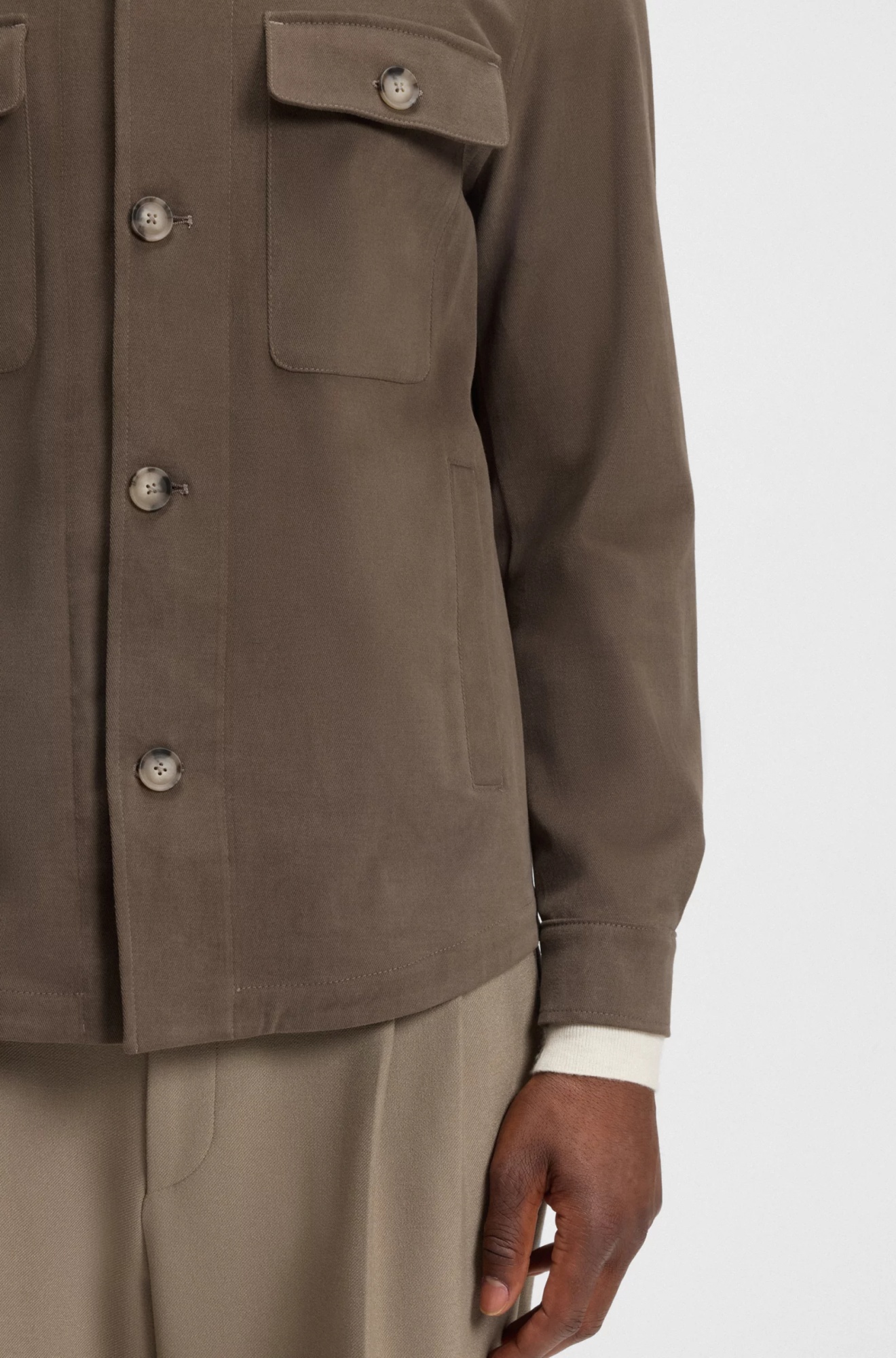 Hugo Boss Relaxed-fit Overshirt In Mercerized Stretch Cotton In Brown