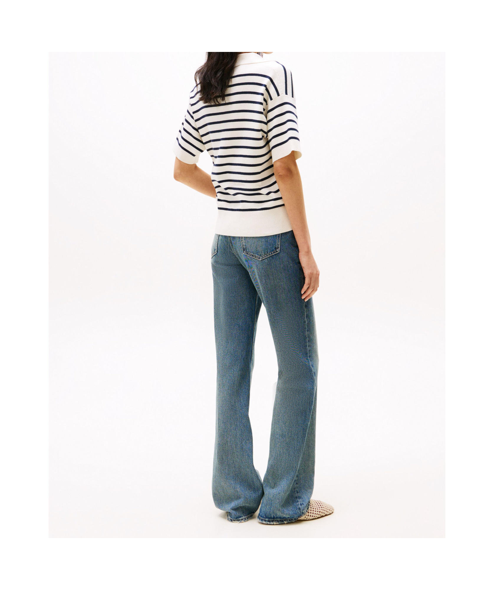 Tommy Hilfiger Stripe Short Sleeve Polo Jumper In Ivory Petal Color/dark Navy Blue
