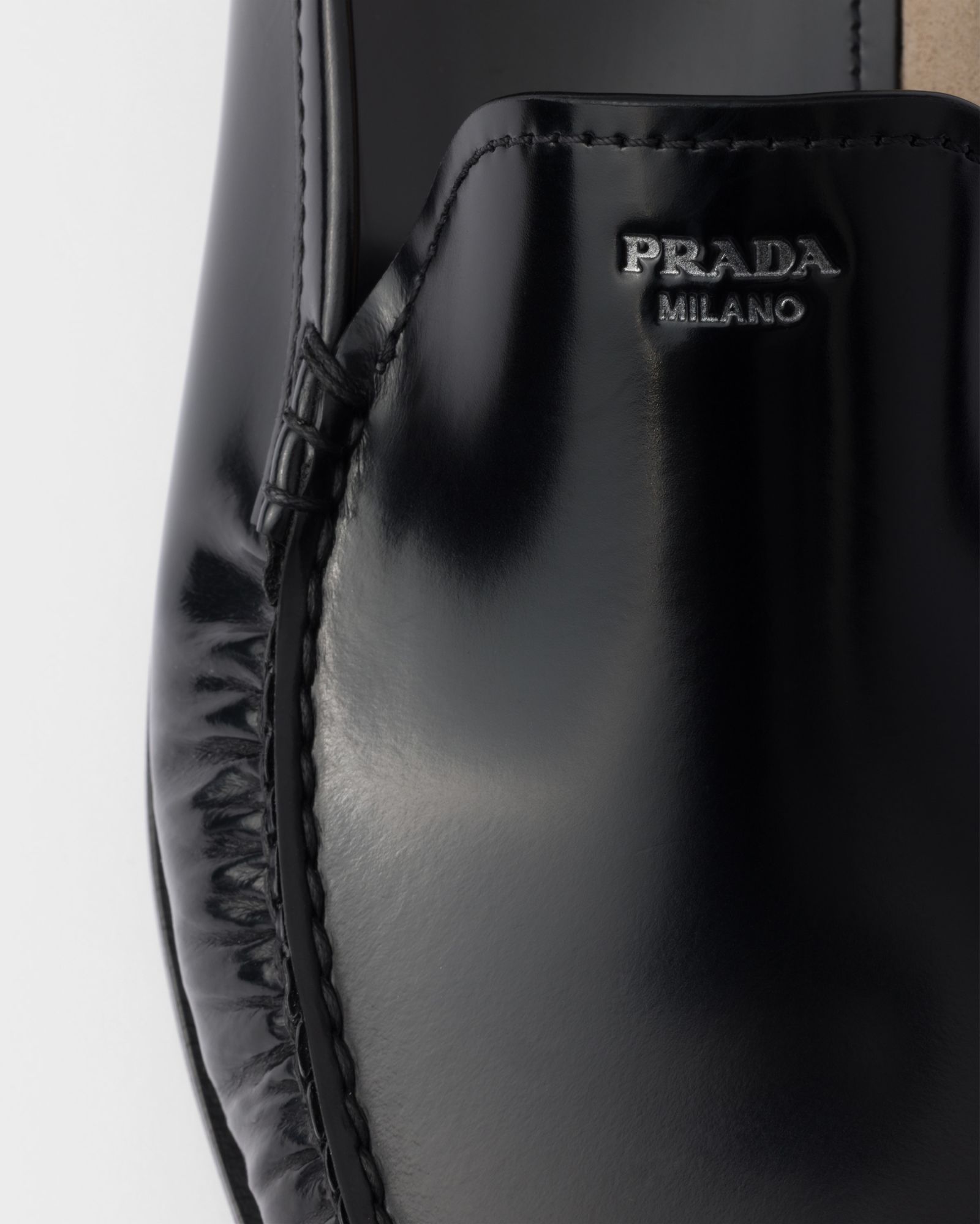 Prada Polished Leather Flat Shoes In Black