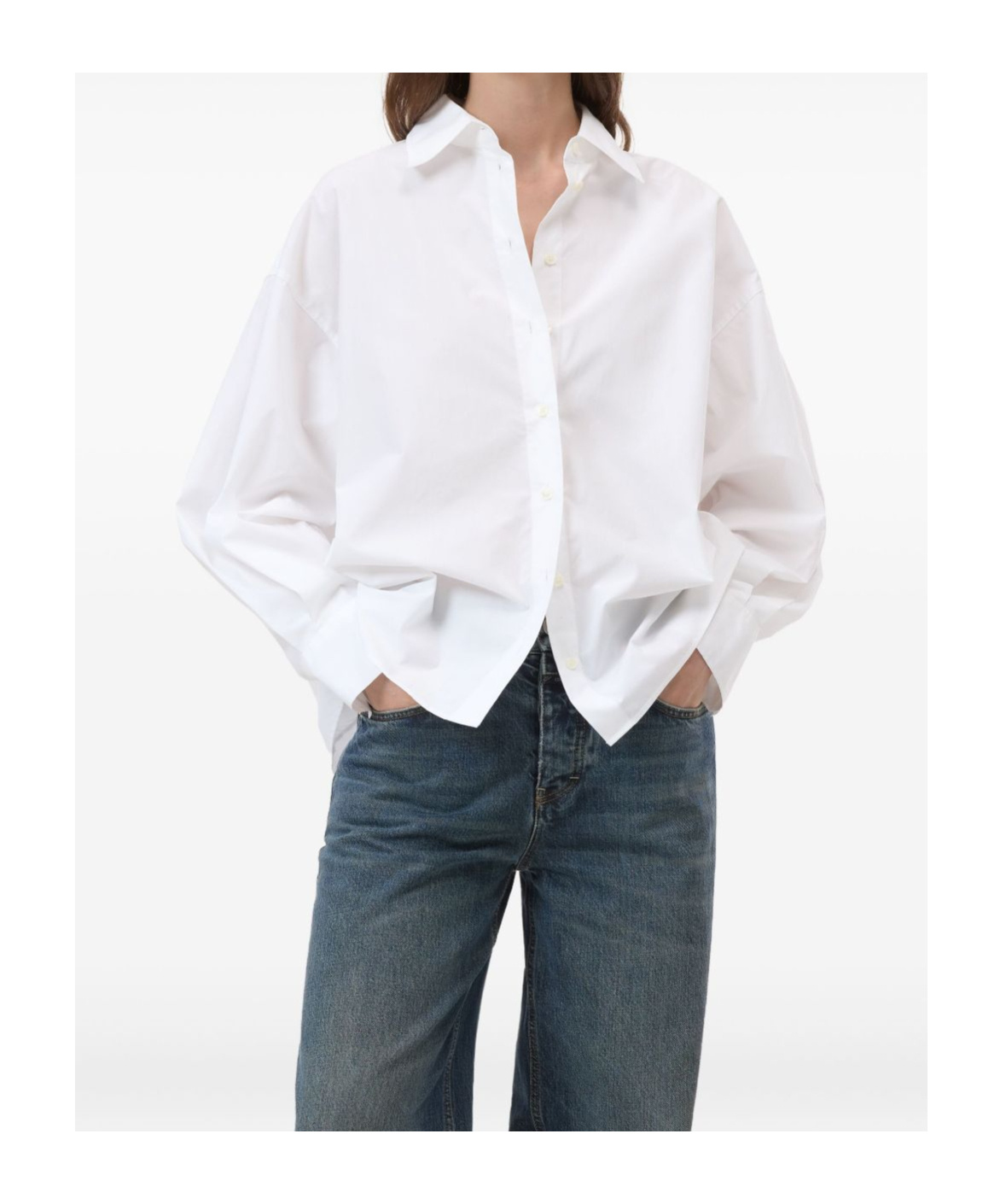 Closed Button-up Long Sleeve Shirt In White