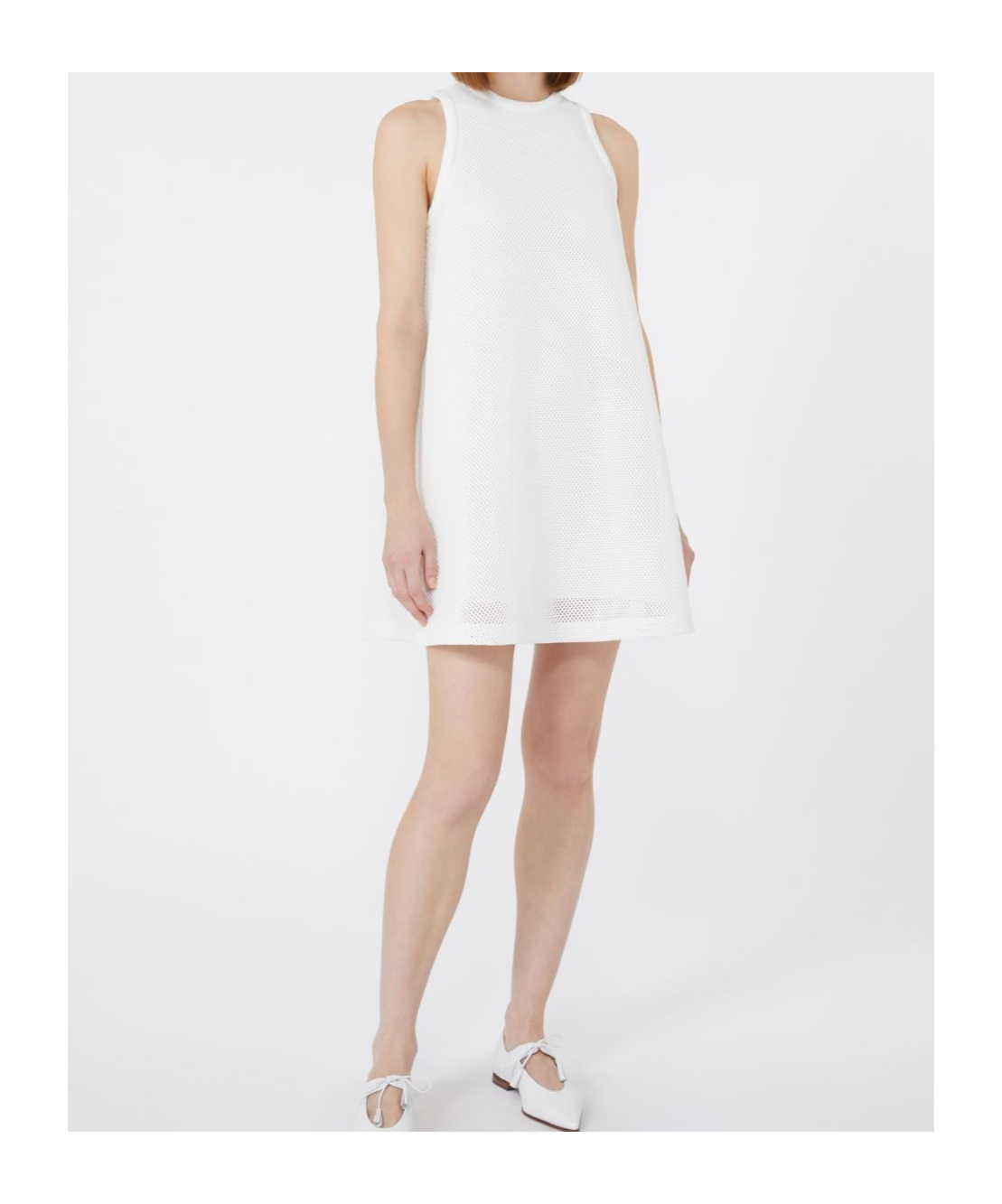 Max Mara Flared Technical Mesh Dress In White