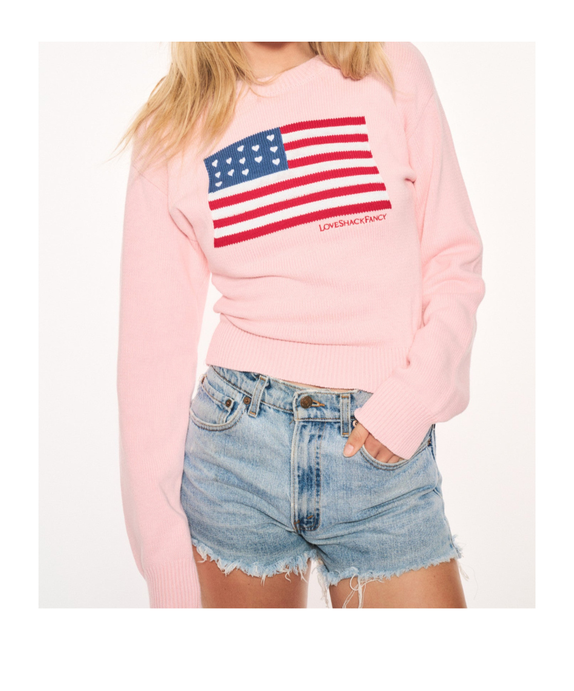 Loveshackfancy Ty Intarsia Flag Cotton Crewneck Sweater In Gold