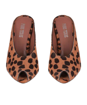 Paris Texas Open-toe Sabots In Caramel And Dark Brown Printed Cowhide In Pink