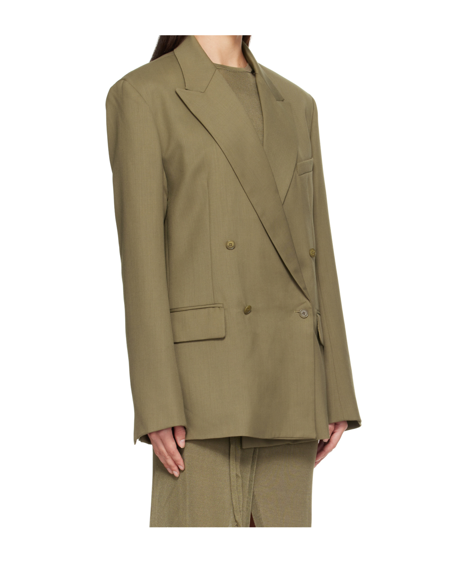 The Frankie Shop Khaki Newark Double Breasted Blazer In Brown