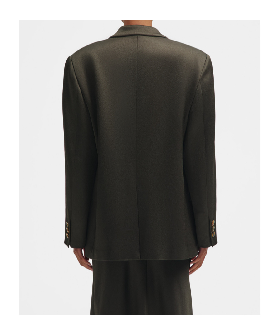 Blazé Milano Womens Oversized Double-breasted Dark Forest Green Satin Blazer In Green