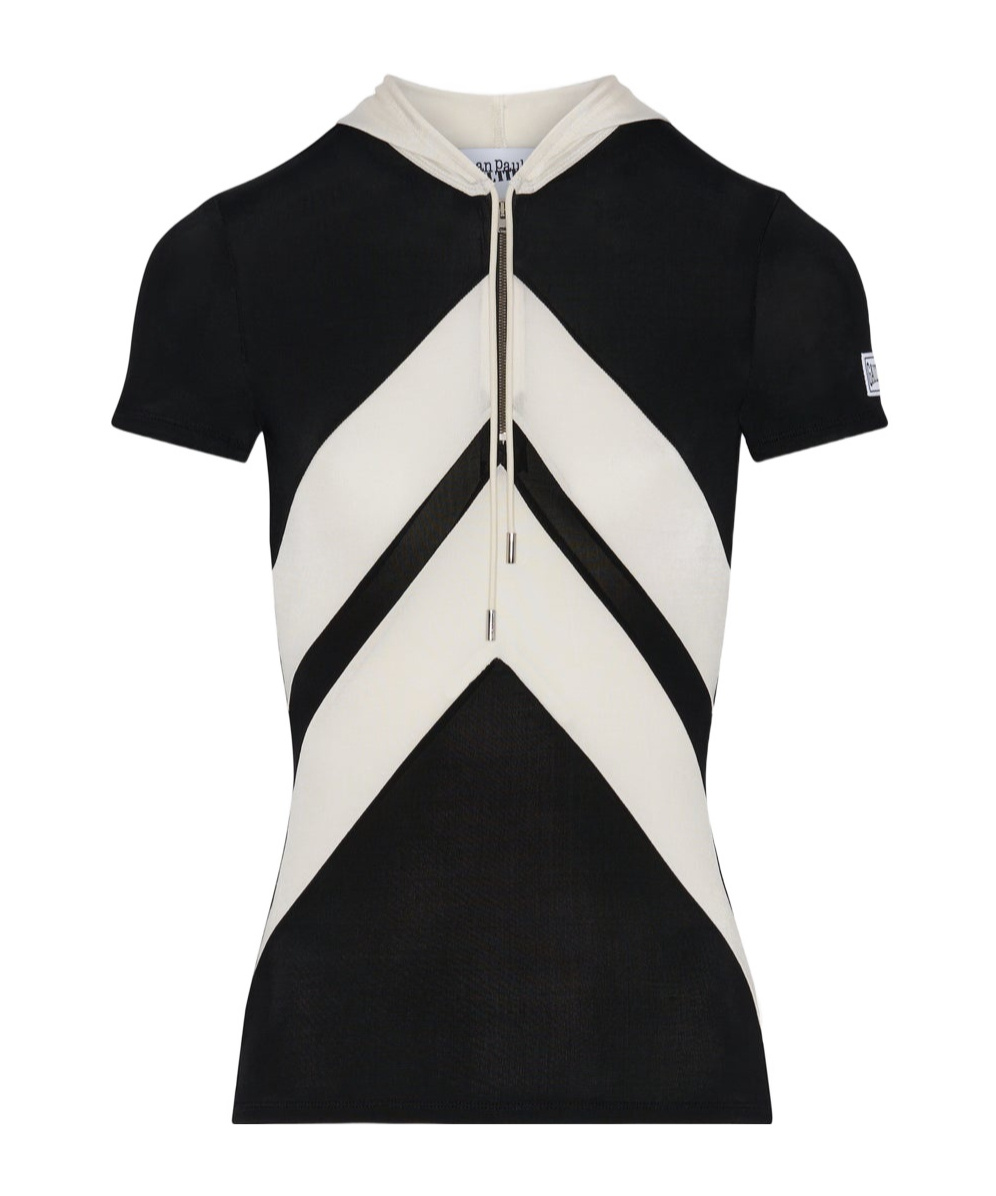 Shop Jean Paul Gaultier Chevron-patterned Hooded T-shirt In Black