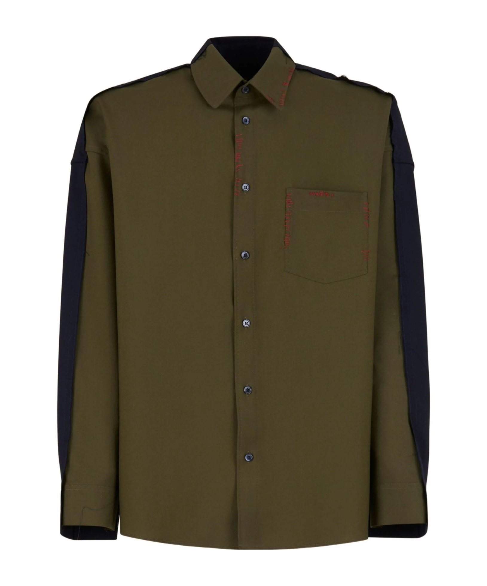 Marni Deep Green Tropical Wool Shirt With Contrast Back In Green