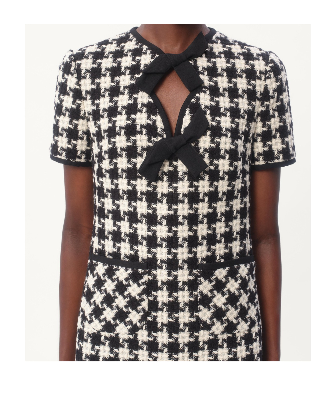 Valentino Embroidered Damier Light Tweed Short Dress In Black