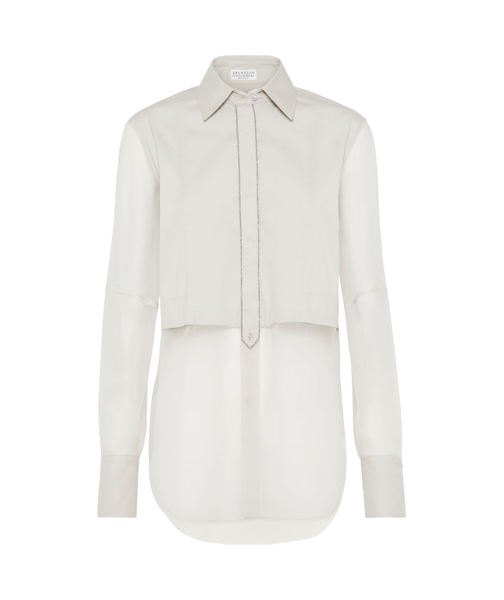 Brunello Cucinelli Panelled Long-sleeved Poplin Shirt In White