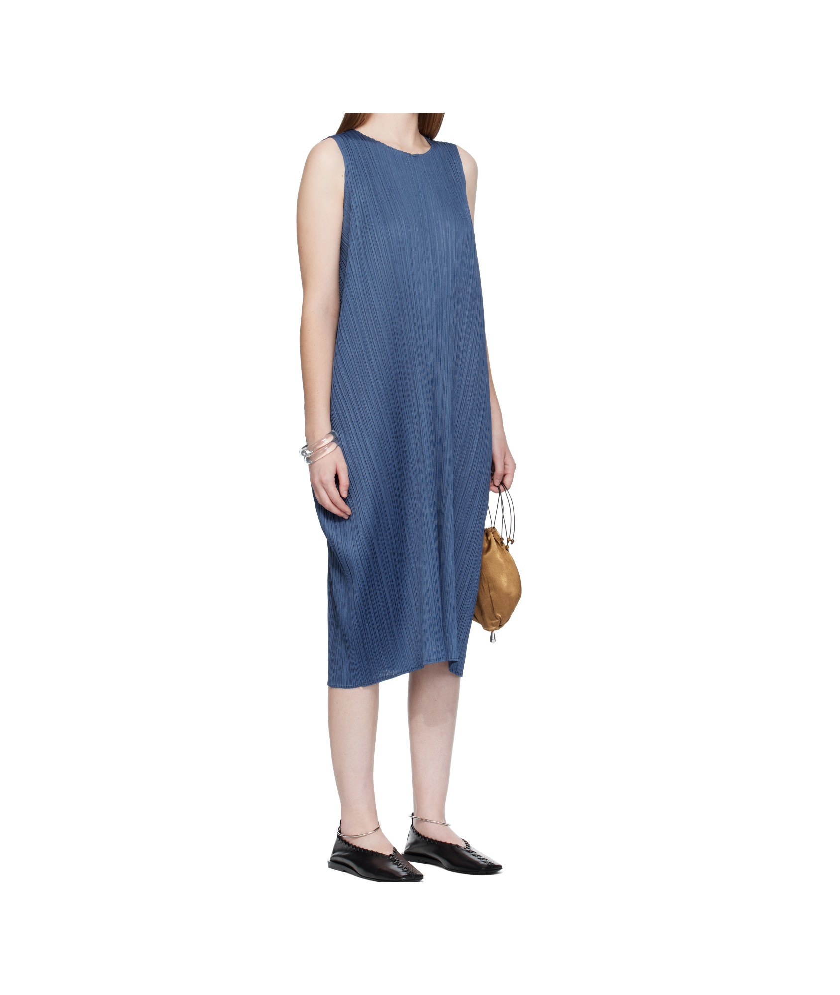 Issey Miyake Navy Lamp Shade Midi Dress In Blue