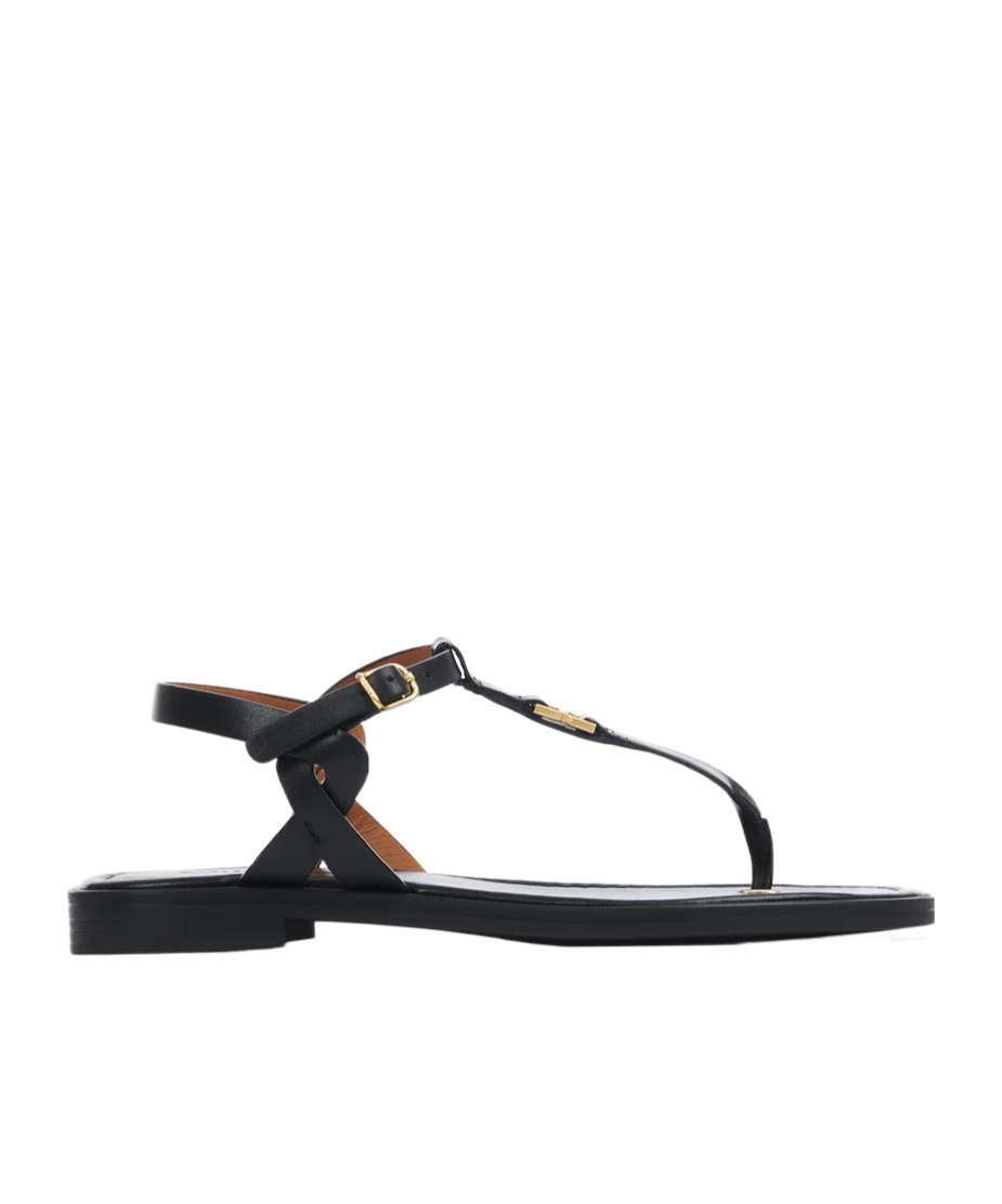 Chloé Marcie Flat Leather Sandals In Black