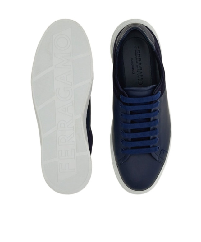 Ferragamo Lace-up Low-cut Sneakers In Midnight Blue