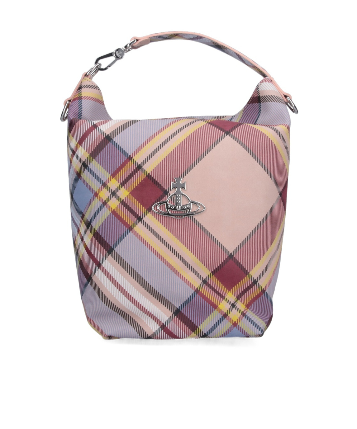Vivienne Westwood Logo Plaque Checked Bucket Bag In Nude