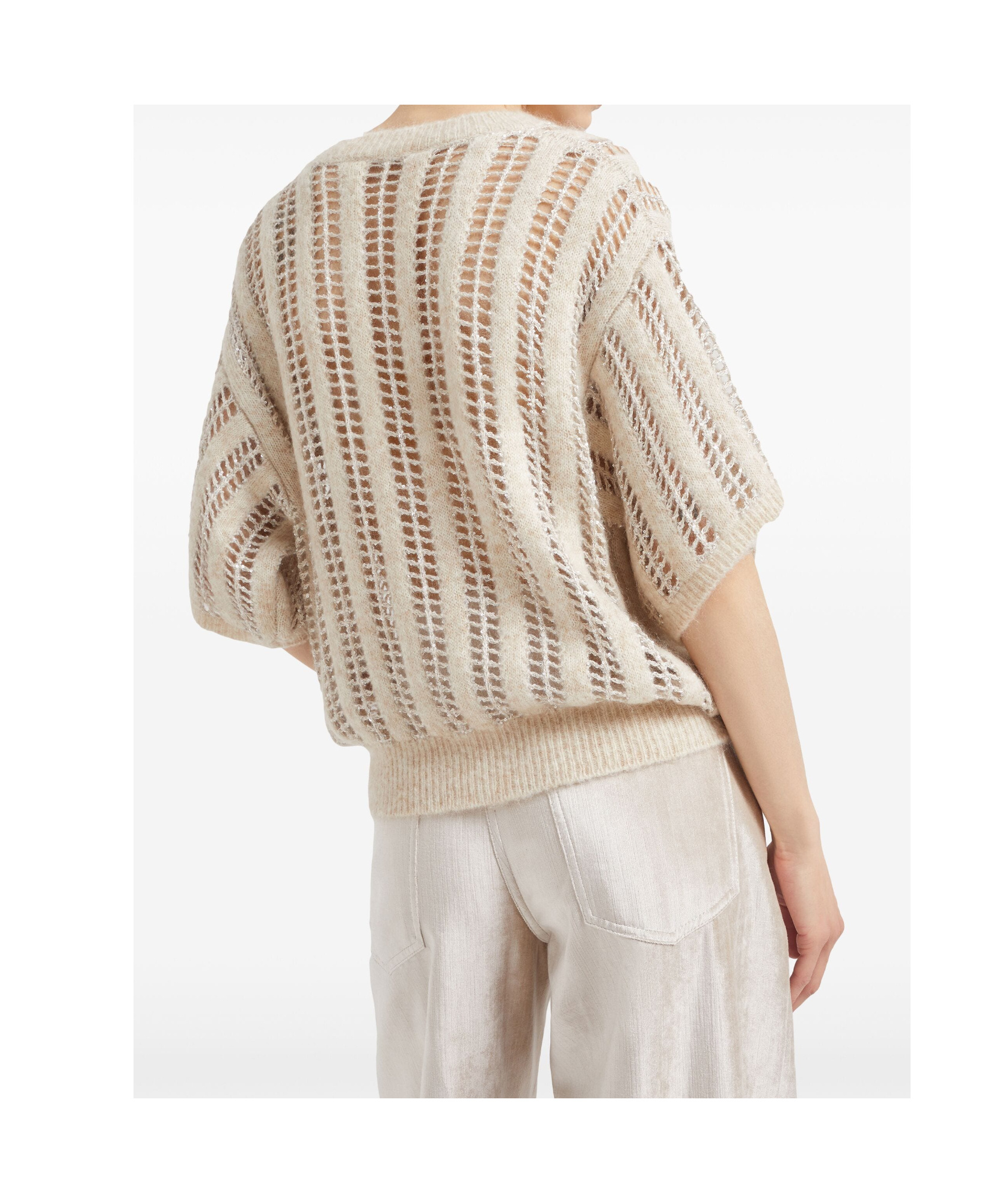 Brunello Cucinelli Wool-mohair Blend Crochet Sweater In Nude