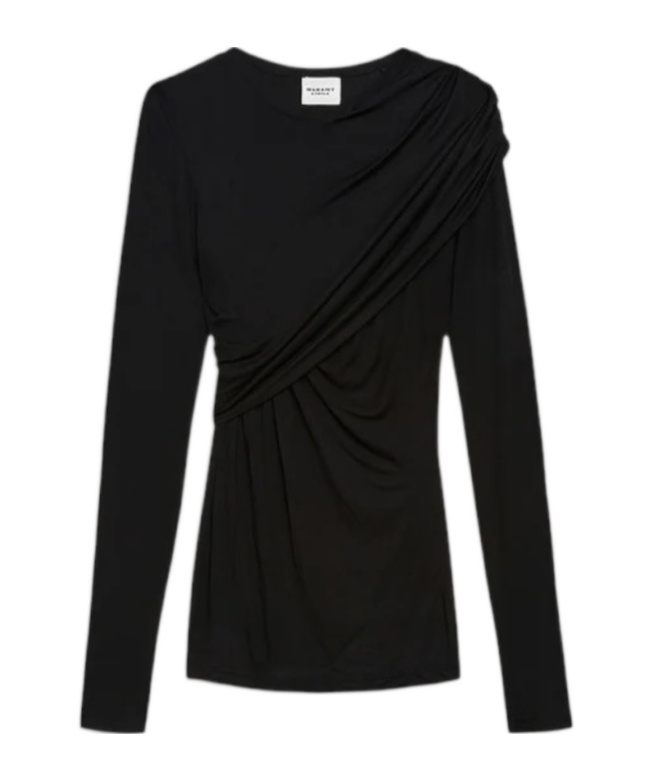 Isabel Marant Asymmetric Draped Long Sleeve Top In Black