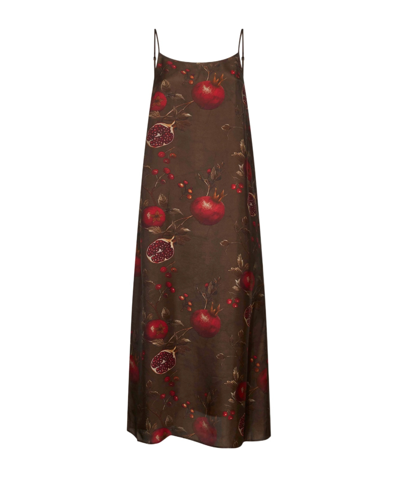 Uma Wang Floral Printed Midi Dress With Adjustable Straps In Brown