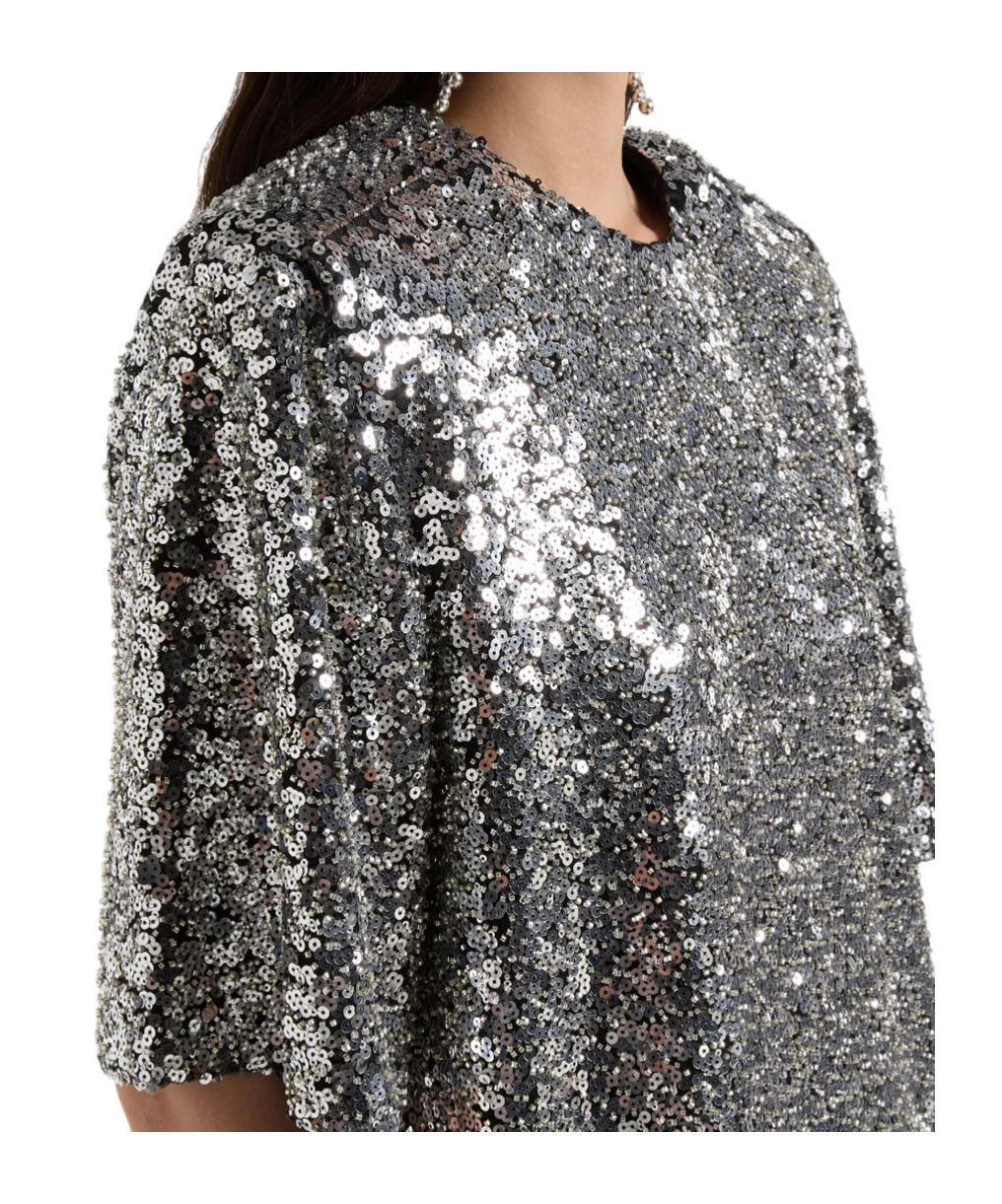 Isabel Marant Padded Shoulder Strap Sequin Top In Silver