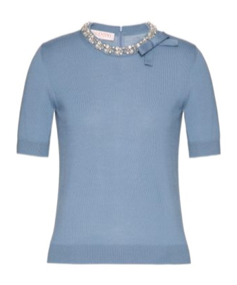 Valentino Bestickter Wollpullover Frau Himmelblau S In Blue