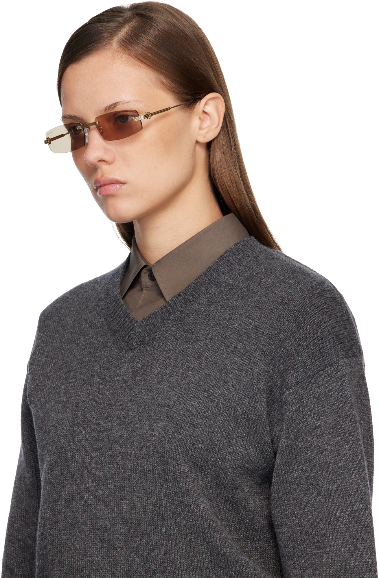 Cartier Premiere De  Rectangular Frameless Sunglasses In Gold