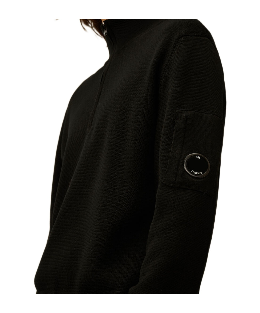C.p. Company Re-wool Half Zip Lens Sweater In Black