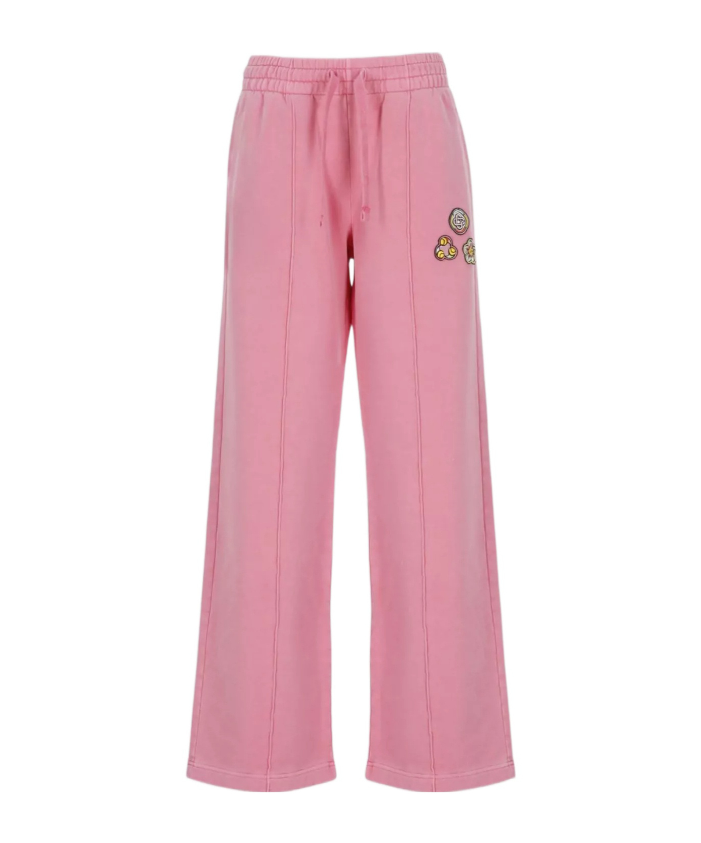 Casablanca Relaxed Wide-leg Cotton Pants With Embroidered Patches In Pink
