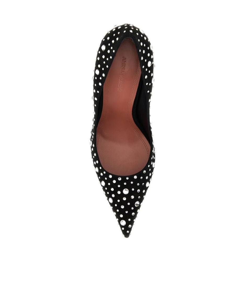 Amina Muaddi Elsa Crystal Suede Pumps In Black