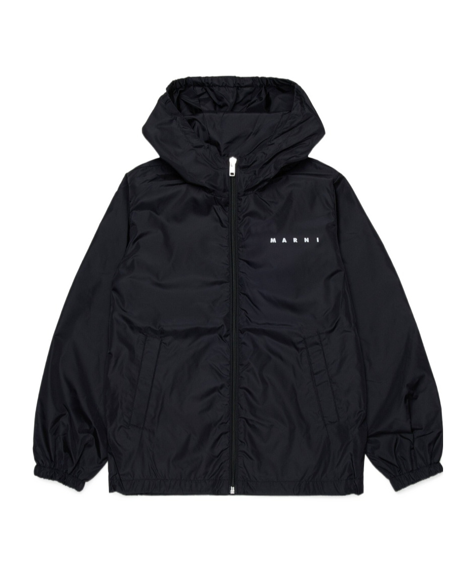 Marni Kids Logo Detailed Hooded Jacket In Black