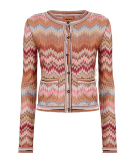 Missoni Snake-pattern Viscose Chevron Cardigan With Patch Pockets In Multi