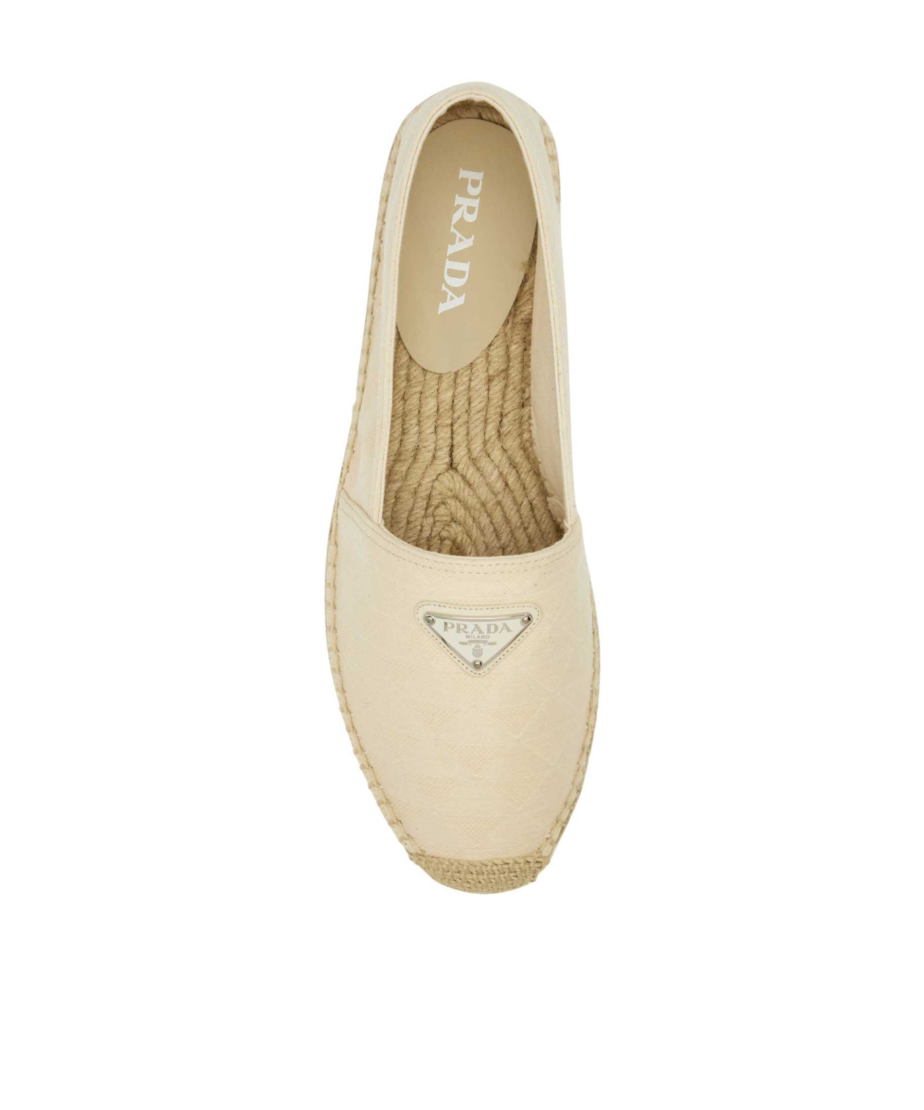 Prada Enamel-logo Espadrilles In Nude