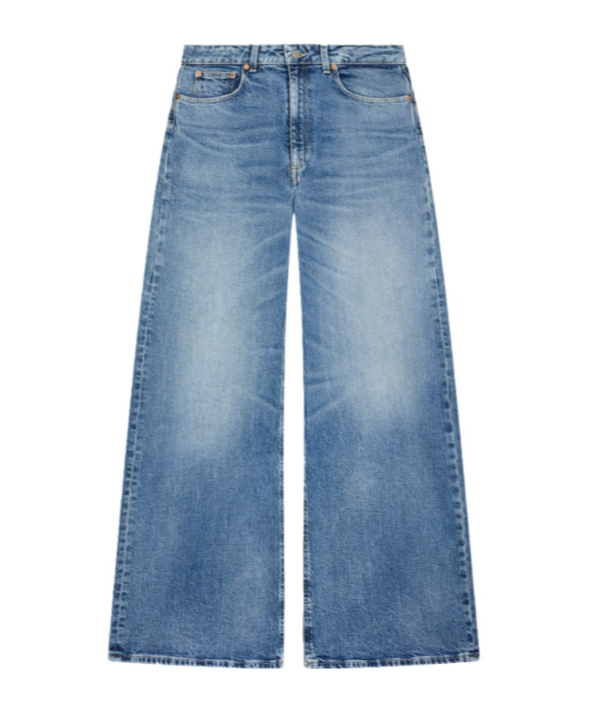 Dondup Wide-leg Vintage Wash Jeans In Recycled Stretch Denim In Blue