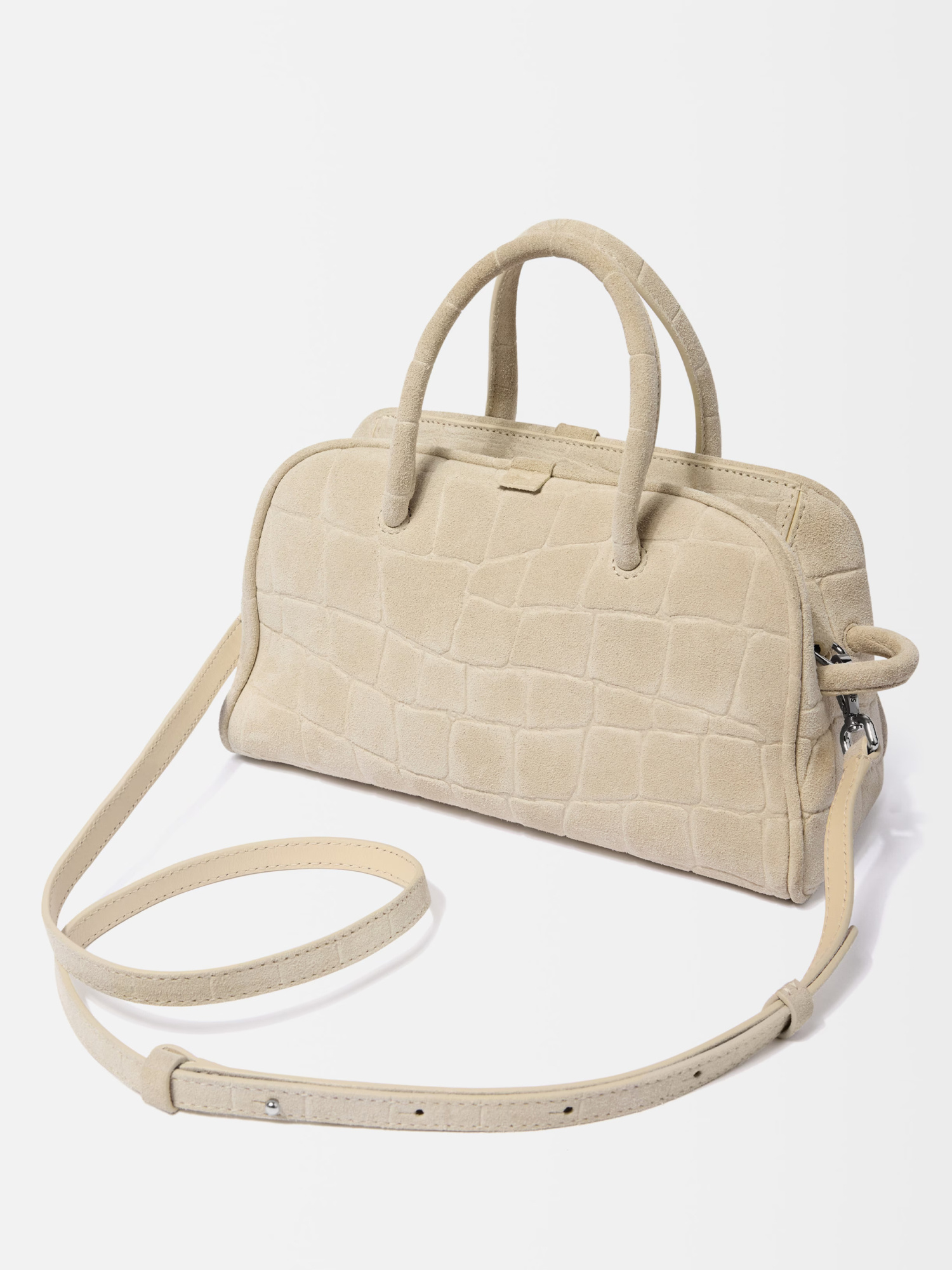 Jacquemus Croc-embossed Leather Shoulder Bag With Knotted Handle In Neutral