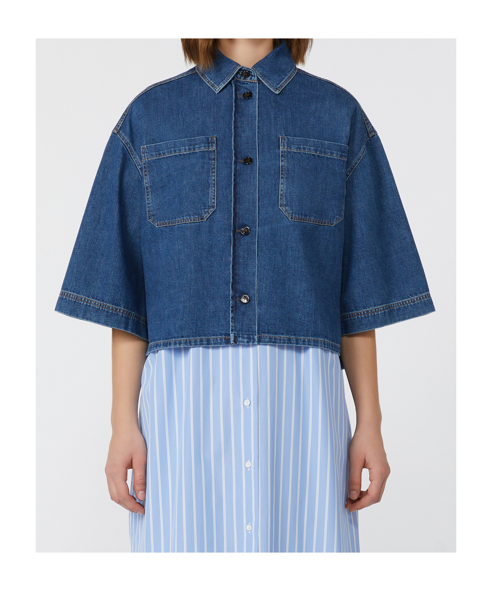 Weekend Max Mara Enza Boxy Denim Button-up Shirt In Blue