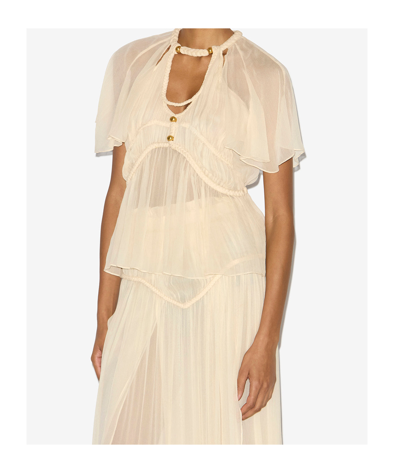 Isabel Marant Rosaline Gathered Silk Top In True Color