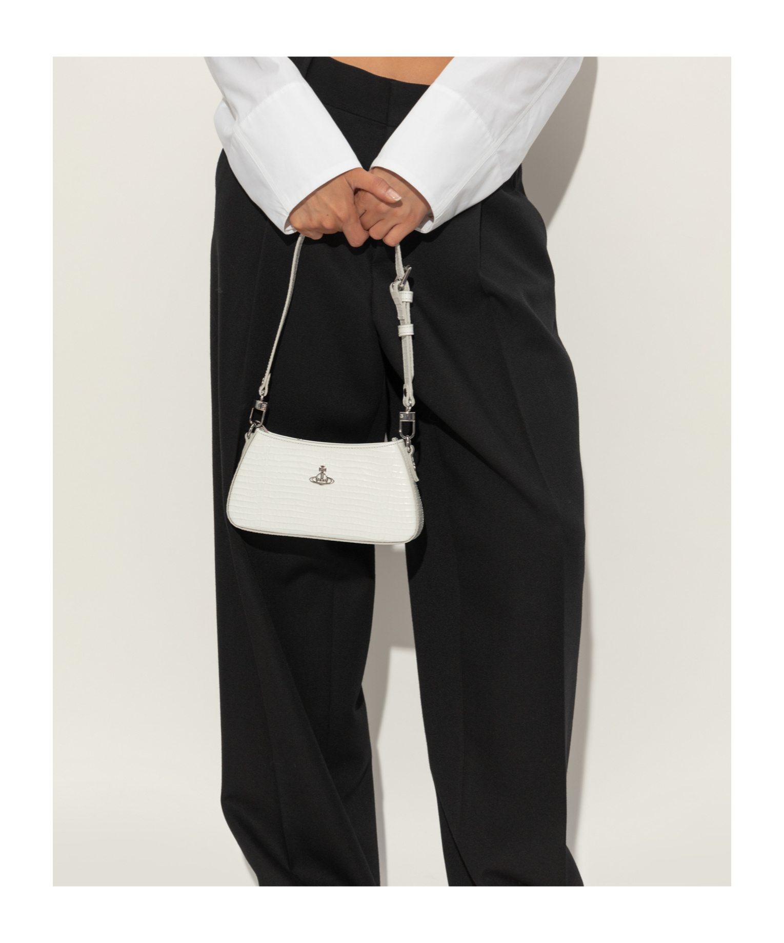 Vivienne Westwood Tasha Crocodile-effect Leather Shoulder Bag In White