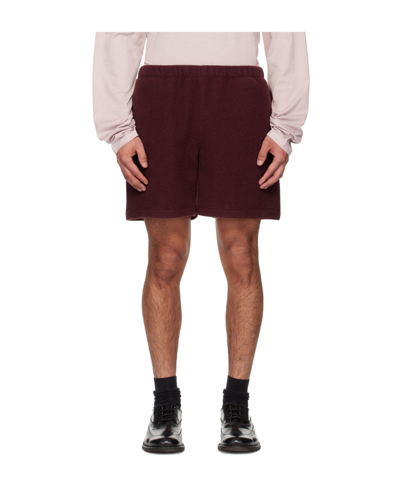 Rier Ssense Exclusive Burgundy Fleece Shorts In Burgundy