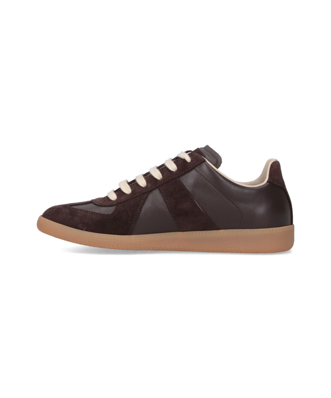 Maison Margiela Low Top Leather Sneakers With Round Toe In Brown