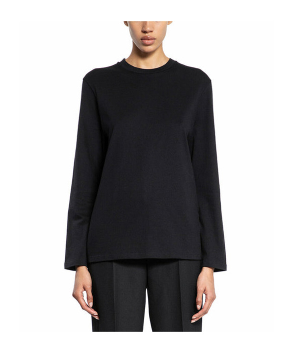Jil Sander Black Long-sleeved T-shirt With Chic Logo Detail In Black