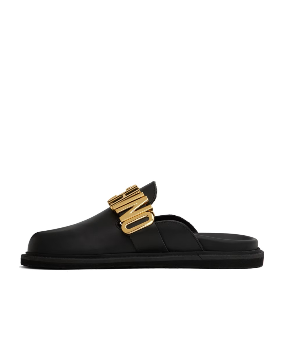 Moschino Men's Logo Leather Clog Slides In Black