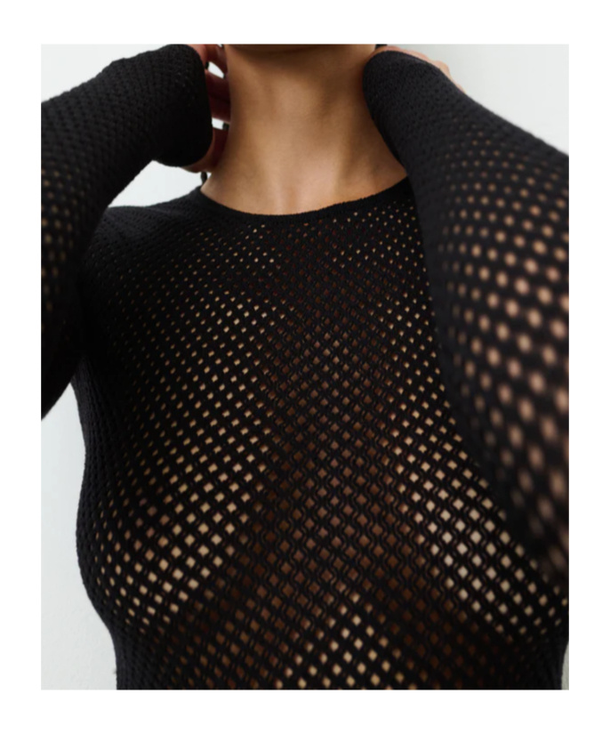 Wardrobe.nyc Long-sleeved Mesh Bodysuit In Black