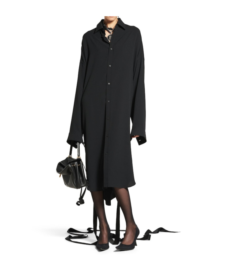 Balenciaga Black Shirt Dress With Intertwined Ribbons In Black