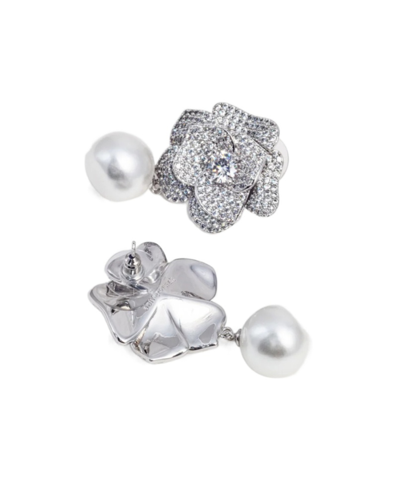 SELF-PORTRAIT CRYSTAL-FLOWER FAUX-PEARL EARRINGS