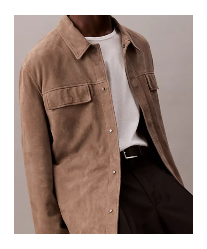 Calvin Klein Suede Shirt Jacket In Brown