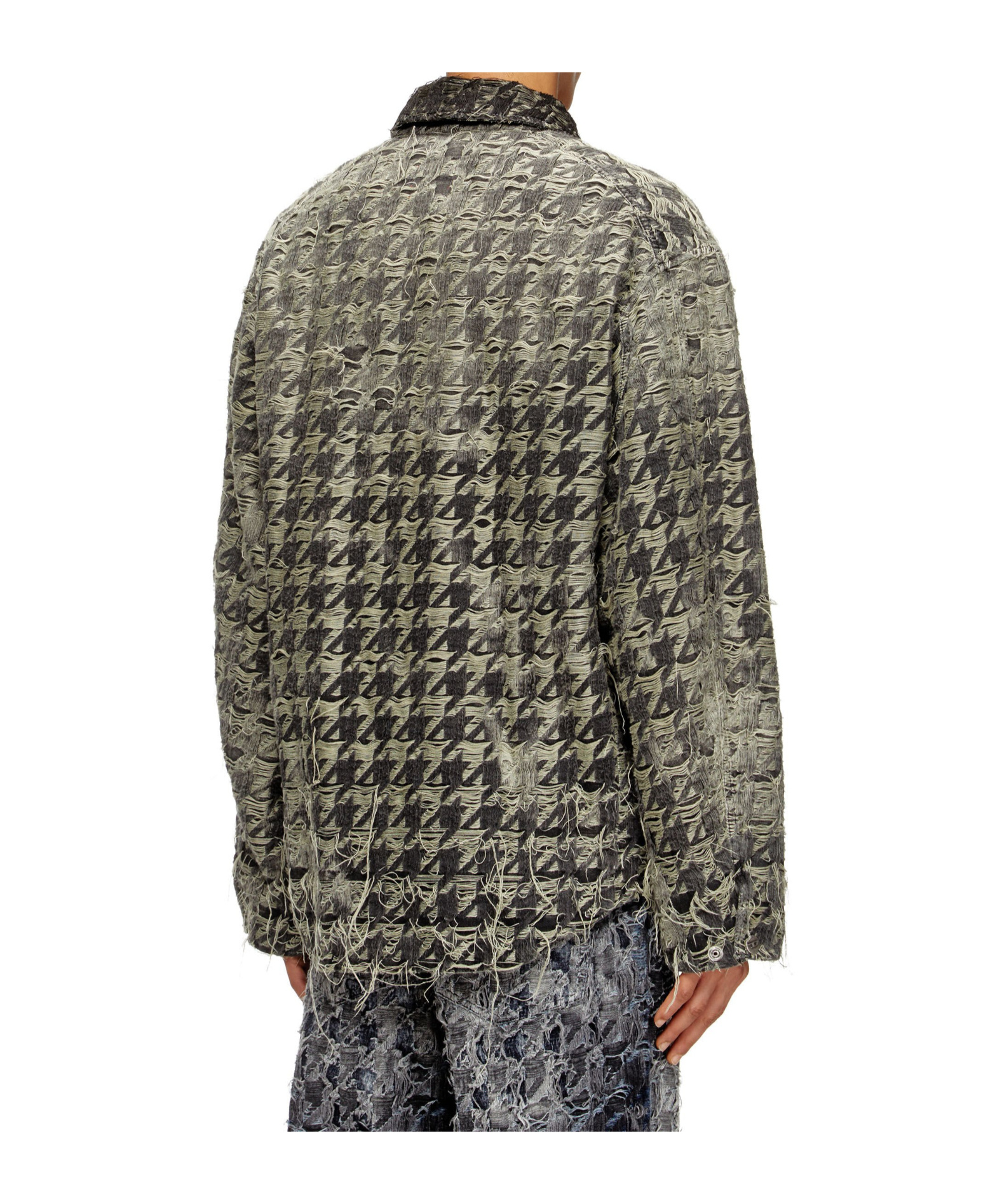 Diesel Houndstooth Blazer With Frayed Edges And Pocket In Black