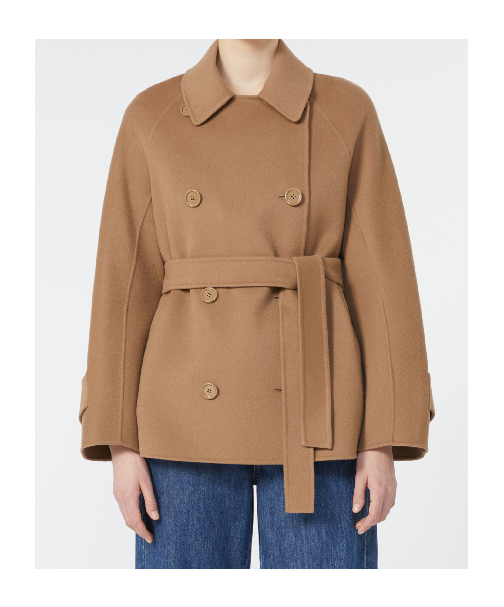 Max Mara Short Double-faced Wool Trench Coat In Brown