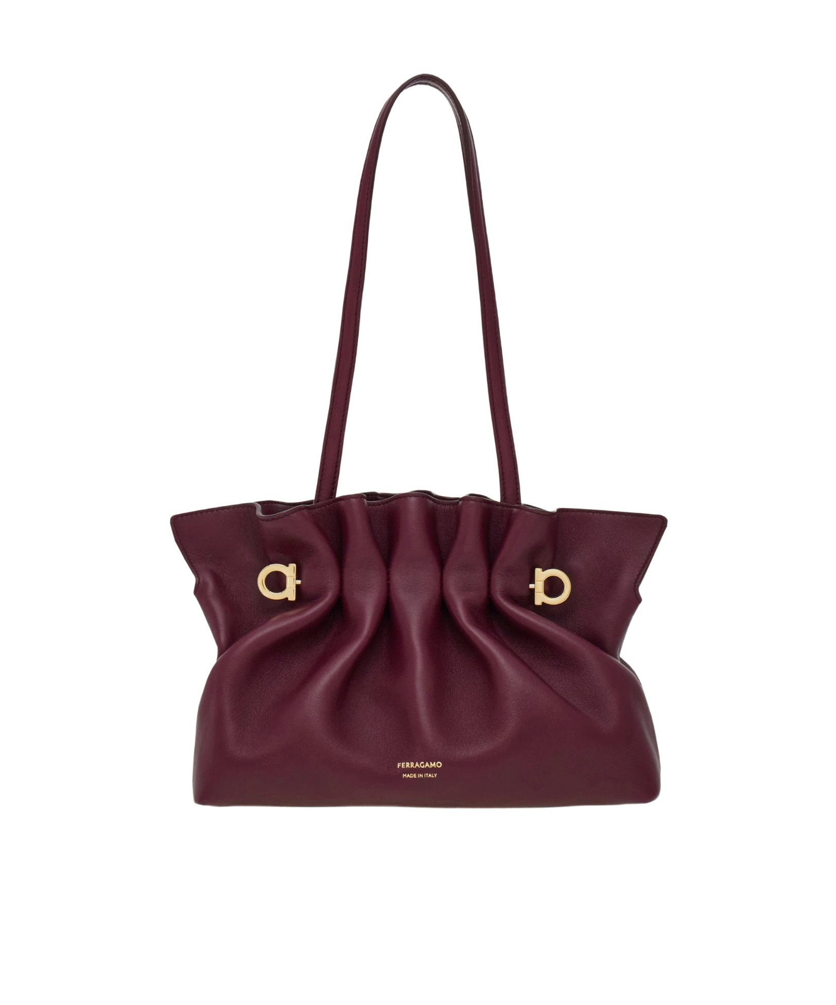 Ferragamo Small Double-gancini Gathered Shoulder Bag In Purple