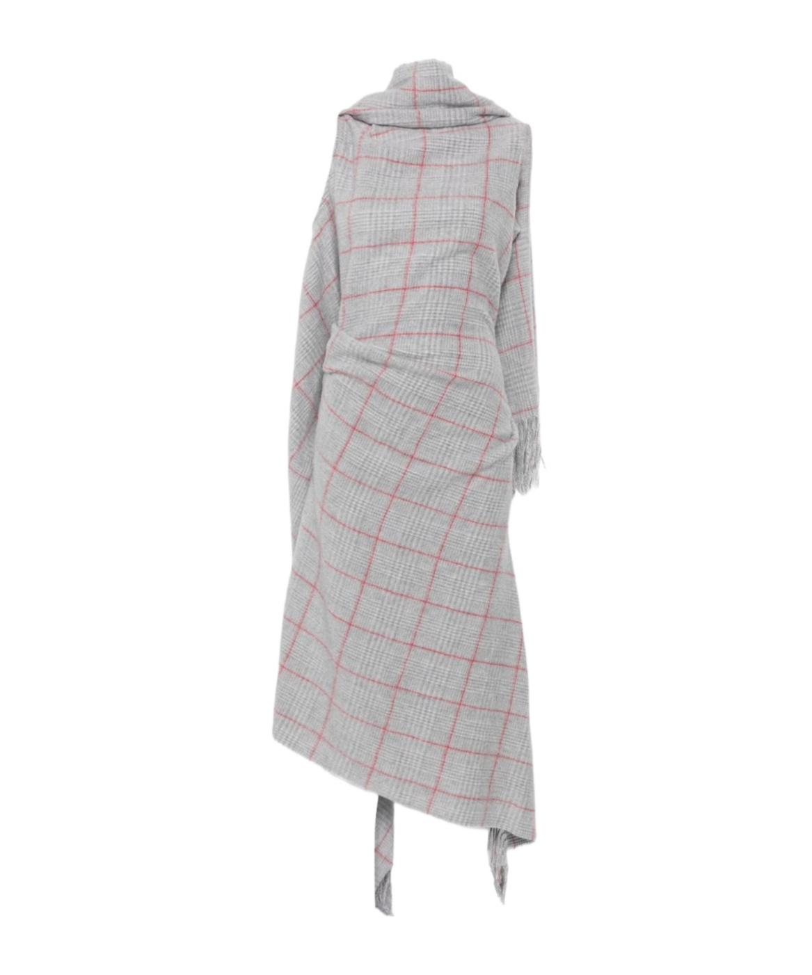Jean Paul Gaultier Asymmetric Checked Dress Fringe Detail In Gray